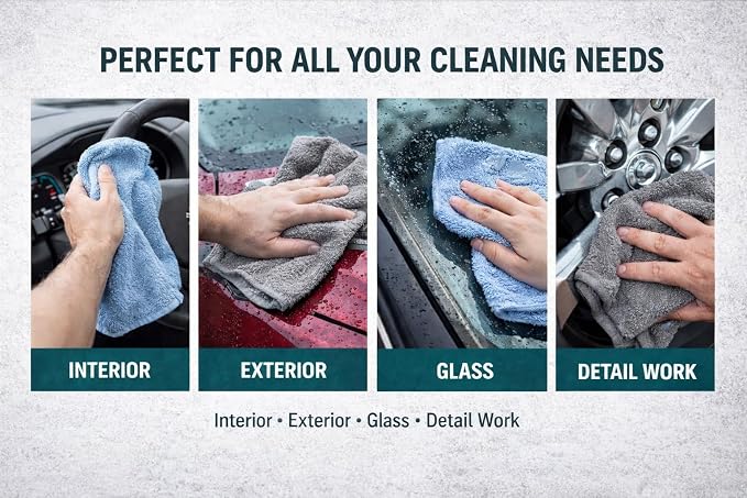 Rugged Peaks Co. Microfiber Cleaning Cloth & Microfiber Towels for Cars (24-Pack, Gray) – 12x12 Premium 70/30 Blend Precision Towels – Ultra Soft, Lint-Free Detail Cloths for Auto, Home & Electronics
