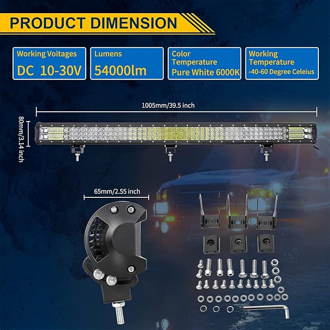 Willpower 40 inch 540W LED Light Bar Triple Row Spot Flood Combo Beam Off Road Lights Waterproof Work Light for Vehicle Trucks SUV ATV UTV Boat Lights,12V 24V