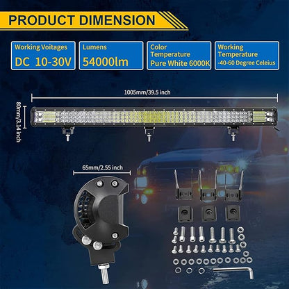 Willpower 40 inch 540W LED Light Bar Triple Row Spot Flood Combo Beam Off Road Lights Waterproof Work Light for Vehicle Trucks SUV ATV UTV Boat Lights,12V 24V