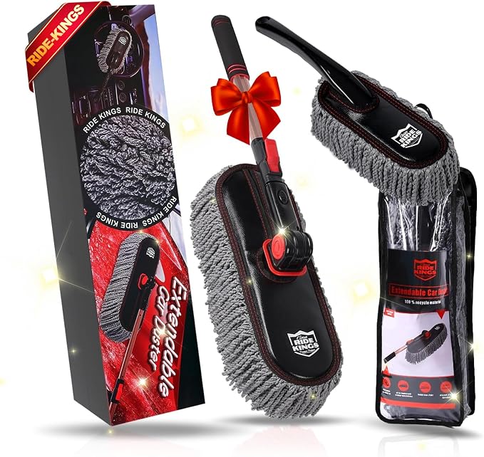 Car Duster Grey Set-Stocking Stuffers Gifts for Men Women-Microfiber Multipurpose Duster,Interior & Exterior Cleaning Tools,Dashboard Detailing Brush,Scratch Free with Extendable Handle,2 Packs