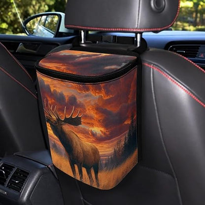 Talayituse Forest Elk Cloud Print Car Trash Can with Lid, Leak Proof Auto Trash Bag Hanging Vehicle Garbage Can Multipurpose Storage Container for Back Seat Road Trip