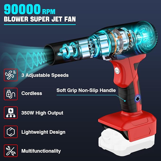500W Jet Dry Blower for Craftsman 20V V20 Battery- Super Jet Fan 400g Wind Speed,Rechargeable Air Blower - Mini Jet Fan with 3 Adjustable Speeds for Computer Outdoors Car Home
