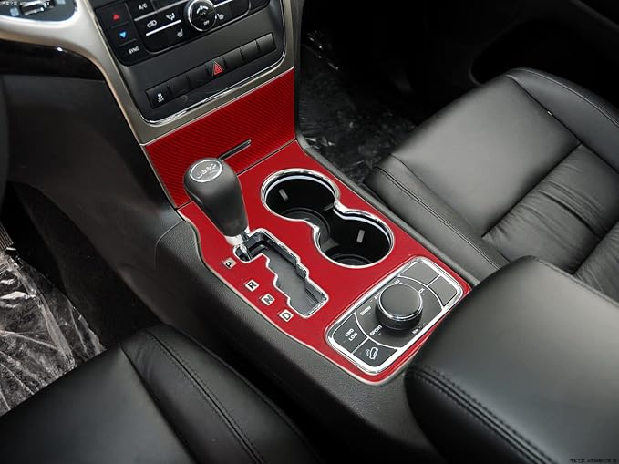YOCTM for Jeep Grand Cherokee Shift Panel Cover Red Carbon Fiber Shifter Trim fit Grand Cherokee 2011 2012 2013 Interior Accessories Shift Knob Panel Decoration (Red 2011-2013)
