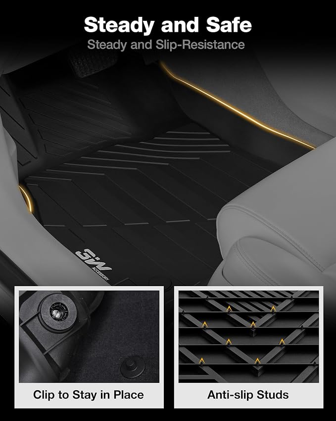 3W Floor Mats Compatible for Cadillac XTS 2013-2019 TPE All Weather Custom Fit Floor Liner for Cadillac XTS 1st and 2nd Row Full Set Car Liners Black
