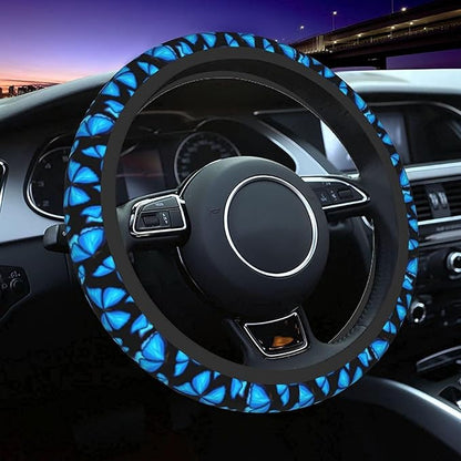 Blue Butterfly Steering Wheel Covers Non Slip Neoprene Steering Wheel Protector Universal 15 inch for Women Men Car