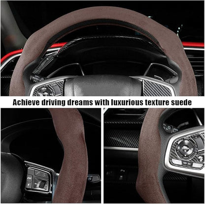 Mandark Car Steering Wheel Cover, Suede Sport Vehicle Steer Wheel Protector Fitting 15 Inch, Non-Slip Comfortable Automotive Interior Decoration Accessories, Universal for Most Cars (Coffee)