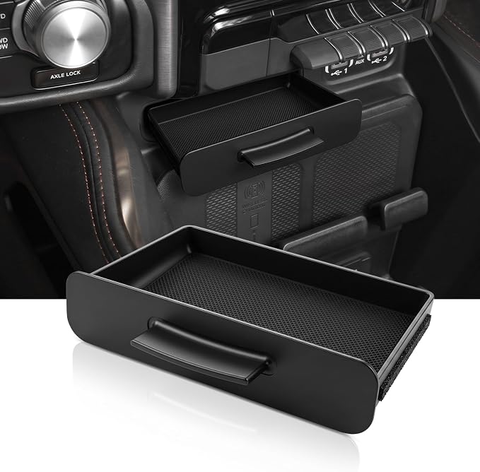 Center Console Hidden Storage Drawer Compatible with 2019-2026 RAM 1500 2500 3500, Pull-Out Organizer Insert with Anti-Slip Mat, Only Fits Models with Console Cubby