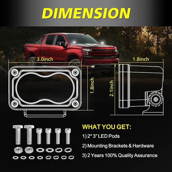 LED Pods, AKD Part 3 Inch CREE LED Off Road Driving Lights 40W Spot Small LED Pods Lights Ditch Lights Head Light 2 Packs for Truck Motorcycle UTV ATV SUV Surron