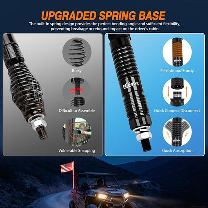 Nilight LED Whip Light 1PC 5FT Spiral RGB Antenna Whips with Spring Base, App/Remote Control DIY Chasing Patterns Brake & Reverse Lights for Side by Side ATV UTV RZR Can-Am Buggy Jeep