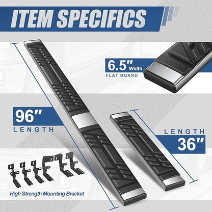 Auto Dynasty Running Boards Compatible with 2007-2024 Dodge Mercedes-Benz Freightliner Sprinter 2500 3500 Full Size Cargo Van, Stainless Steel Side Step Rail Nerf Bars, 6.5" x 36" Left / 96" Right