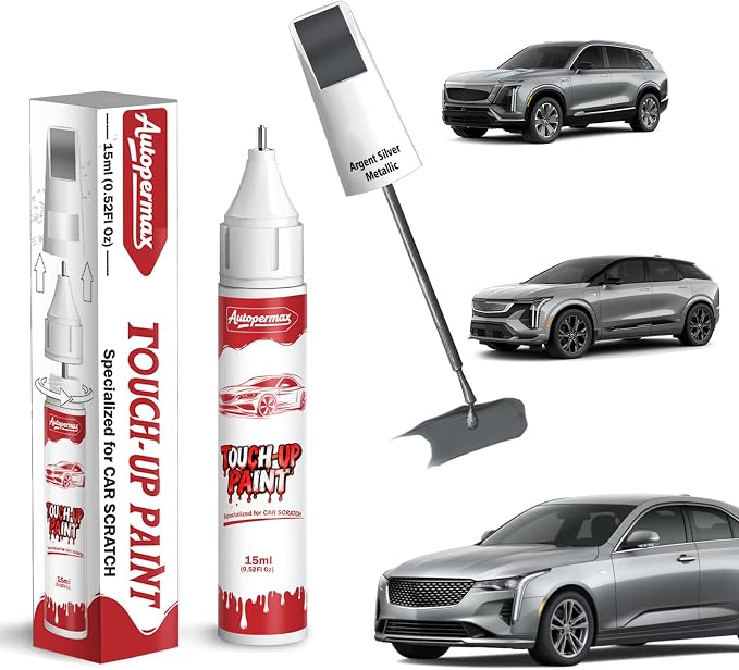 Argent Silver Metallic(GXD/WA130H) Car Touch Up Paint for Cadillac, Color Accurate Two-In-One Car Paint Scratch Repair Pen, Professional Scratch Remover for Vehicles Chips and Nicks Scuff