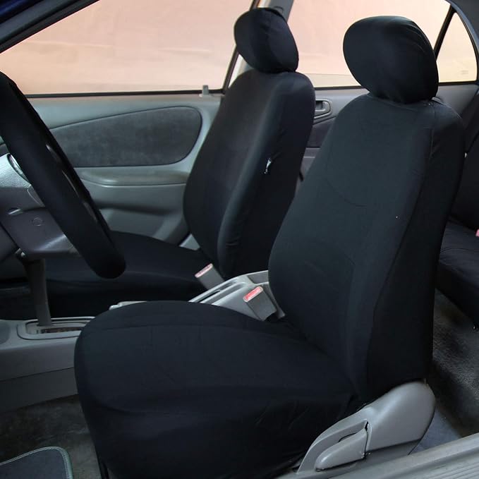 FH Group Car Seat Covers Combo Full Set with Carpet Floor mats Steering Wheel Cover and Seat Belt Pads- Universal Fit for Cars Trucks and SUVs Black