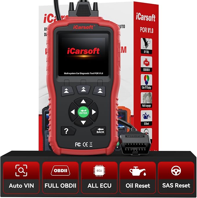 iCarsoft OBD2 Scanner POR V1.0 for Porsche/Cayenne/Macan/911, All System Diagnostic Tool Oil/SAS Reset Battery Test 10 OBD2/EOBD Modes CAN Car Scan Code Reader/DTC/Live Data/Freeze Frame