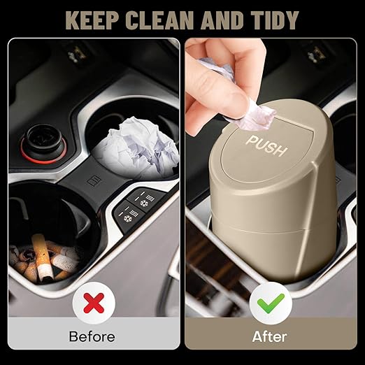 Car Trash Can Bin with Lid - 2 Packs Car Garbage Can Cup Holder - Beige Mini Leakproof Vehicle Garbage Bin with 40pcs Trash Bags-Automobile Organizers and Storage for Front Back Seat Accessories