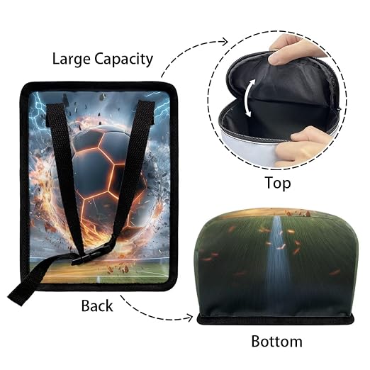 Talayituse Soccer Ball Lightning Print Car Trash Can with Lid, Leak Proof Auto Trash Bag Hanging Vehicle Garbage Can Multipurpose Storage Container for Back Seat Road Trip