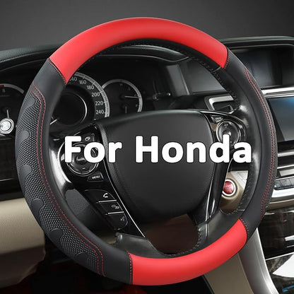 GIANT PANDA Microfiber Leather Steering Wheel Cover for Honda Accord,Civic,CR-V,HR-V,Pilot(Black+Red-Standard Size)