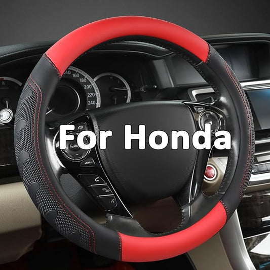 GIANT PANDA Microfiber Leather Steering Wheel Cover for Honda Accord,Civic,CR-V,HR-V,Pilot(Black+Red-Standard Size)