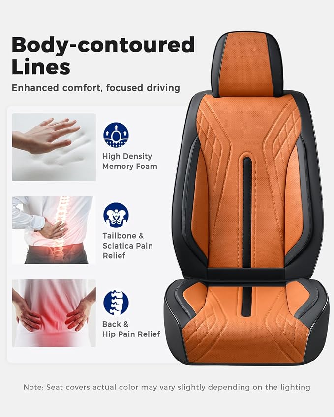Huidasource Car Seat Covers Full Set, Universal Fit for Most Cars SUV Trucks, Full Coverage Nappa Leather Seat Cover, Airbag, Cupholder Compatible, Velcro Adjustable,Seat Function Retain, Black&Brown