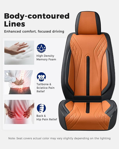 Huidasource Car Seat Covers Full Set, Universal Fit for Most Cars SUV Trucks, Full Coverage Nappa Leather Seat Cover, Airbag, Cupholder Compatible, Velcro Adjustable,Seat Function Retain, Black&Brown