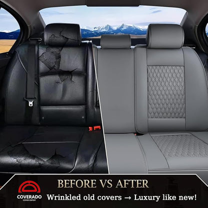 Coverado Rear Seat Covers, Leather Back Seat Cover for Car, Universal Waterproof Automotive Seat Cushion Protector for Most Cars Trucks SUV (Coffee)