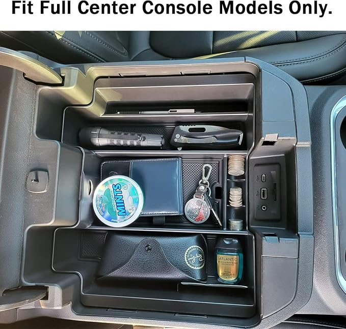 Center Console Organizer Compatible with 2020-2023 Silverado/Sierra 2500/3500HD/ 2019-2022 Chevy Silverado 1500 / GMC Sierra 1500 Accessories - Full-Coverage Insert Tray, ABS material Black
