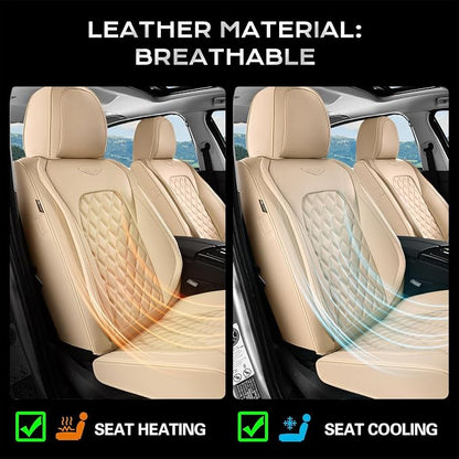 Coverado Front Car Seat Covers, Faux Leather Oil-Resistant Non-Slip Cushions, Universal Fit for Sedans, Pickups, SUVs, Waterproof Seat Covers, Car Seat Protectors – Beige