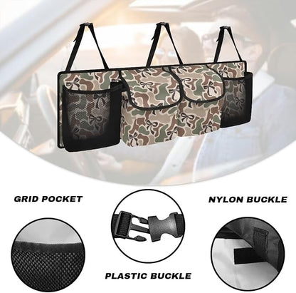 Bow Camo Hunting Car Trunk Organizer Foldable Vehicle Interior Cargo Organizers Accessories Waterproof Collapsible Car Storage Bag with 4 Pockets for Cars Sedans SUVs