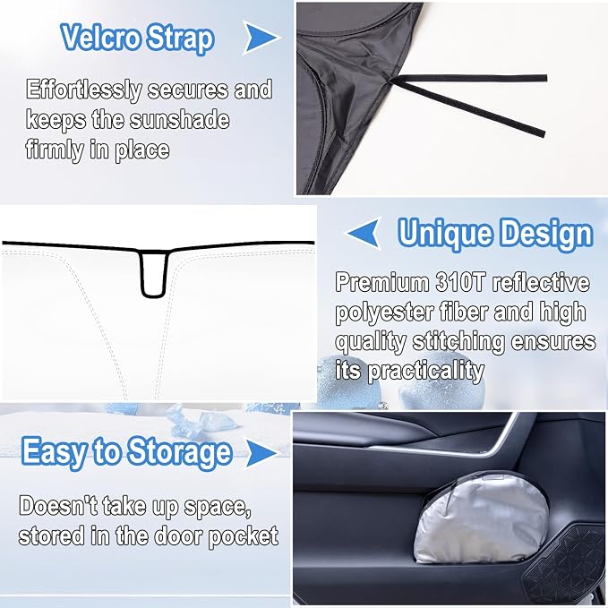 Windshield Sun Shade for 2018-2022 Honda Accord, 310T Thick Polyester Full Coverage Sun Visor, Foldable Heat Block UV Protection
