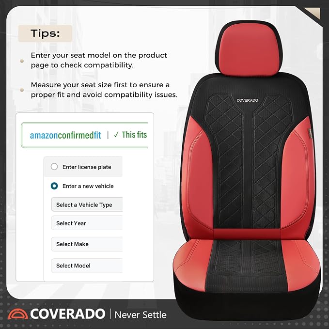 Coverado Seat Covers Full Set, Waterproof Car Seat Covers, PU Leather & Breathable Mesh Seat Protectors, 5-Piece Automotive Seat Covers, Universal Fit for SUVs, Trucks, Sedans