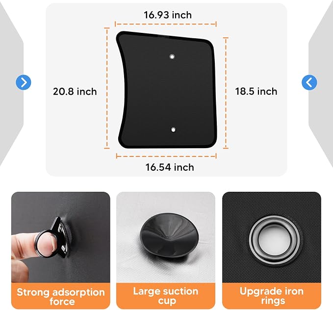 KUST 20''x16.9'' Side Window Sun Shade for Semi Truck, Kenworth T680 / T880 / W990 (All Years) Black&Silver Side Window Shade for T680 / T880 / W990, Sunshade with Suction Cup, Glare Sun UV Rays 2PCS