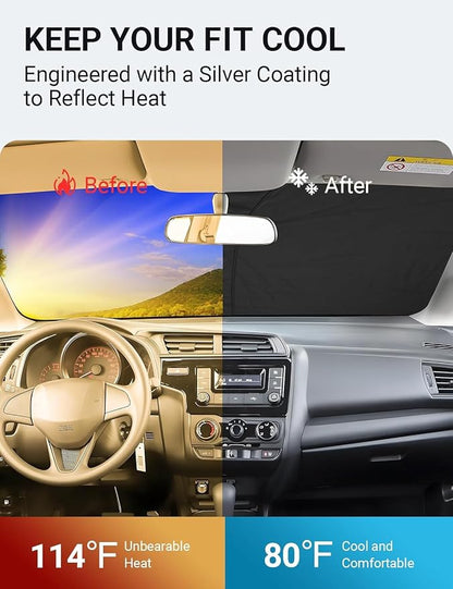 Proadsy 2026 Upgrade Front Windshield Sun Shade Foldable Sunshade Protector Custom Honda Fit 2007-2024 Fit Accessories