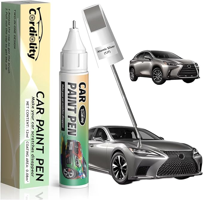 1J7 Atomic Silver Touch Up Paint for Lexus, Color Accurate Car Paint Scratch Repair Pen, Quick & Easy Fix Automotive Chips and Nicks