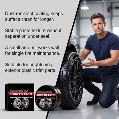 Premium Tire Coating & Trim Restorer, Bring Back the Original Deep Black Shine to Rubber and Plastic, Long Lasting Gloss Finish, Tire Coating Paste for Car Tire Plastic Trim Care