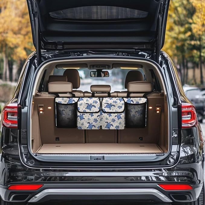 Turtle Car Backseat Organizer Florals Collapsible Cars Storage Bag with 4 Pockets Foldable Vehicle Interior Cargo Organizer Accessories Universal Fit for Cars SUV Sedans