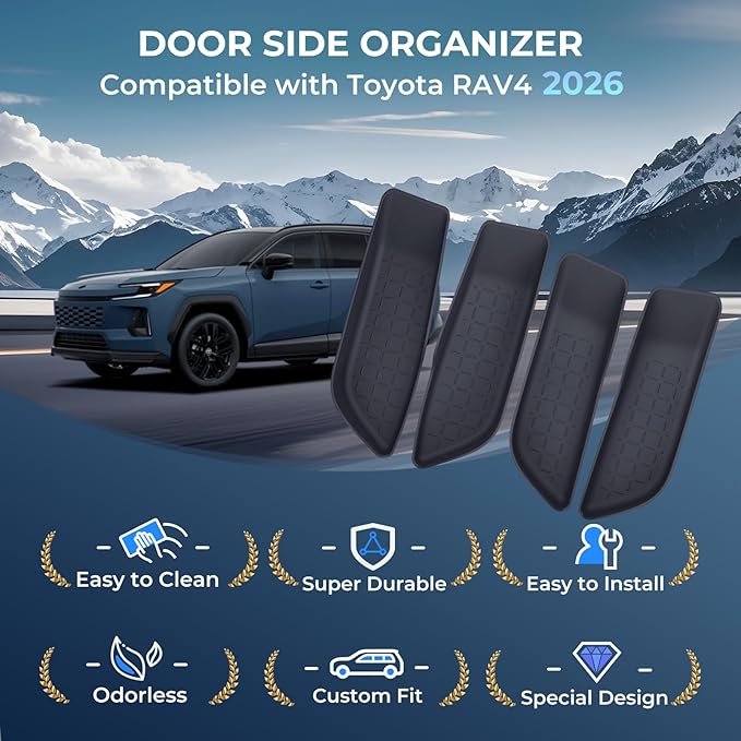 4PCS Door Side Organizer Storage Box for Toyota RAV4 2026 (6th Gen) Interior Accessories, Front & Rear Door Pocket Storage Insert Tray for 2026 RAV 4, Black