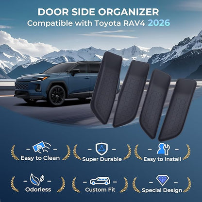 4PCS Door Side Organizer Storage Box for Toyota RAV4 2026 (6th Gen) Interior Accessories, Front & Rear Door Pocket Storage Insert Tray for 2026 RAV 4, Black