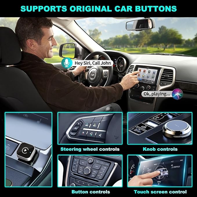 Wireless CarPlay Adapter for iPhone, Apple CarPlay Wireless Converter | 2026 Upgrade Plug & Play Mini USB CarPlay Dongle, Fast Stable Connection for Wired CarPlay Cars