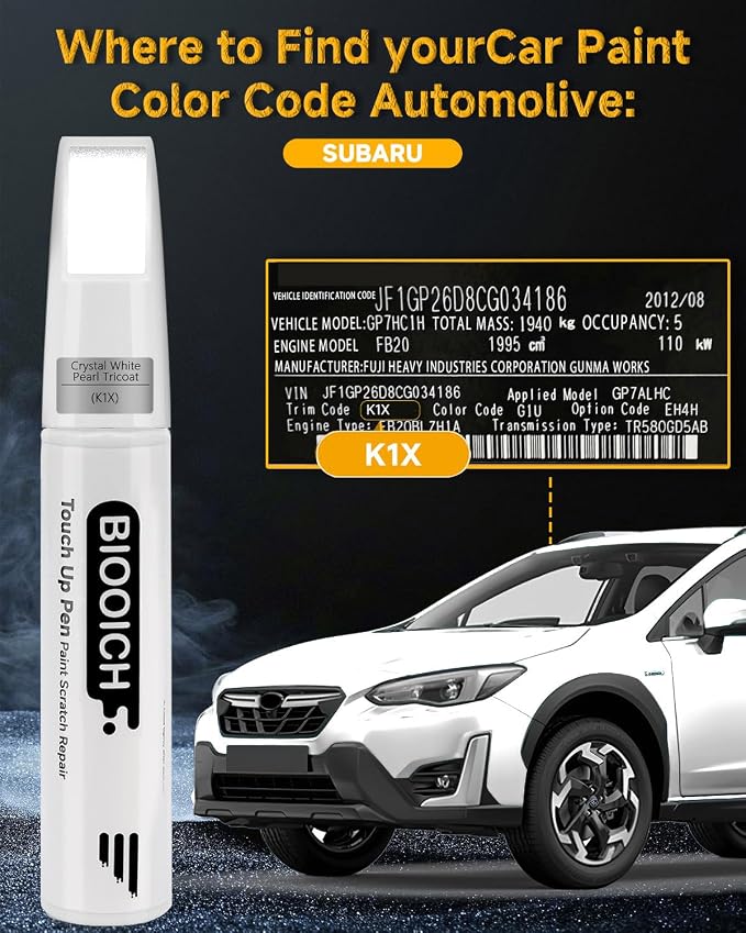 Touch Up Paint Pen Exact Color Match Car Chip and Scratch Repair (for Subaru, Crystal White Pearl Tricoat(K1X))
