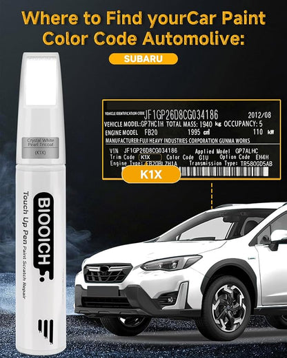 Touch Up Paint Pen Exact Color Match Car Chip and Scratch Repair (for Subaru, Crystal White Pearl Tricoat(K1X))