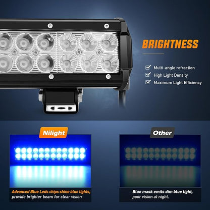 Nilight LED Light Bar 12 Inch 72W Spot Flood Combo Blue Beam Off Road Lights Fishing Hunting Emergency Deck Boat Work Lighting for Trucks UTV Pick-up Van Boat Tractor