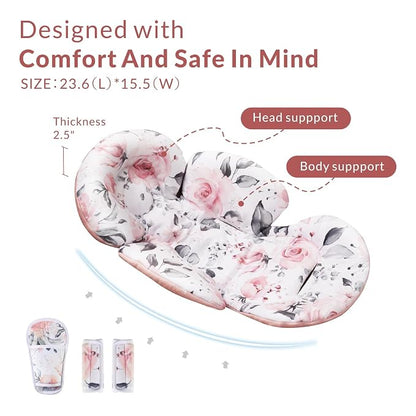 Generic Infant Car Seat Insert Compatible with Mamaroo Swing & Graco Swing and Infant Car Seat, Newborn Insert Baby Head Body Support, Reversible Design, Breathable Soft Fabric, 1Pcs - Pink Floral