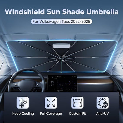 Autorder Windshield Sun Shade Umbrella for 2022-2026 Volkswagen VW Taos Accessories,Upgraded Ice Crystal Material,Easy Setup Umbrella Sunshade for Car Windshield,100% Sun Blocking