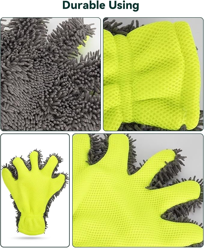 Car Wash Mitt, 2-Pack Microfiber Scratch Free Auto Detailing Supplies for Cleaning, Washing Dusting,Thickened 5-Finger Clean Gloves Design for Interior Exterior Cleaning Tight Spaces and Wheel