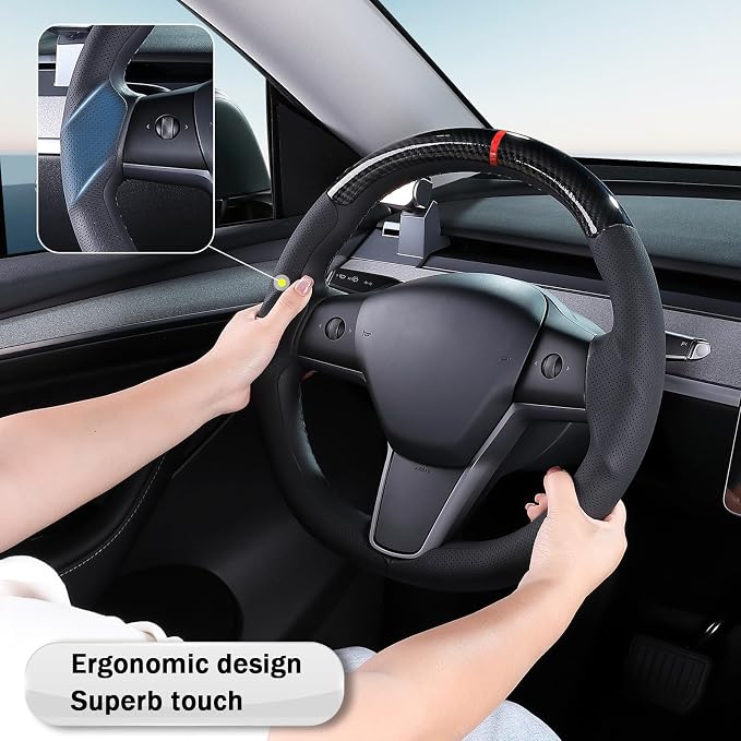 Steering Wheel Cover for 2017-2023 Tesla Model 3 2020-2024 Tesla Model Y, Car Steering Wheel Cover for Tesla Model 3/Y Accessories, Black