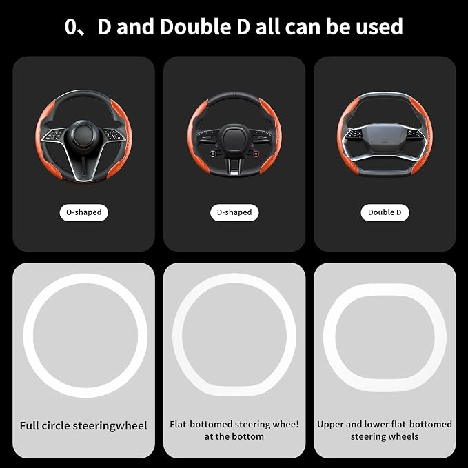 Carbon Fiber Steering Wheel Cover, 2-Piece Set Anti-Skid Comfortable Grip Segmented Butterfly Design, Easy Snap-On Installation Universal Fit 99% Cars, Orange