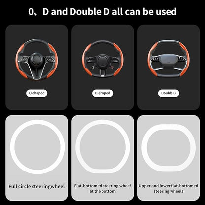 Carbon Fiber Steering Wheel Cover, 2-Piece Set Anti-Skid Comfortable Grip Segmented Butterfly Design, Easy Snap-On Installation Universal Fit 99% Cars, Orange