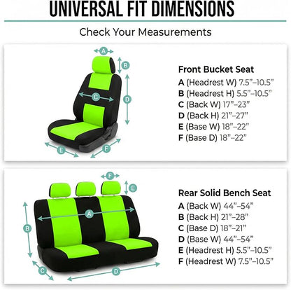 FH Group Bright Flat Cloth Full Set Automotive Seat Covers Front Set and Rear Solid Bench Green Black Seat Covers w. Gift Universal Fit Interior Accessories for Cars Trucks and SUVs