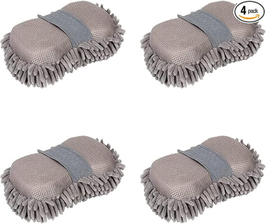 4 Pack Car Wash Mitt, BELPAIR Microfiber Sponge Cleaning Mitten for Window Cleaner, Non Scratch Sponges Auto Supplies Duster Kit Premium Washing Scrub Foam for Care Tools Foaming Cleaner (Grey)