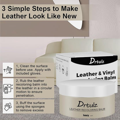 Leather Recoloring Balm, Leather Color Restorer Conditioner, Leather Restorer for Couches Paint, Leather Scratch Remover, Scratch Leather Faded Repair Kits for Vinyl Furniture (Ivory, 75ML)