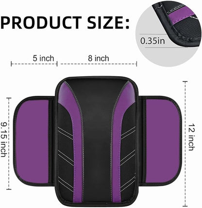 NBTEPEM 6 Pcs Purple Car Accessories Set, Sport Leather Steering Wheel Cover 14.5-15inch Universal, Leather Car Center Console Cover, Seat Belt Cushion, Cup Holder Coaster (Black-Purple)